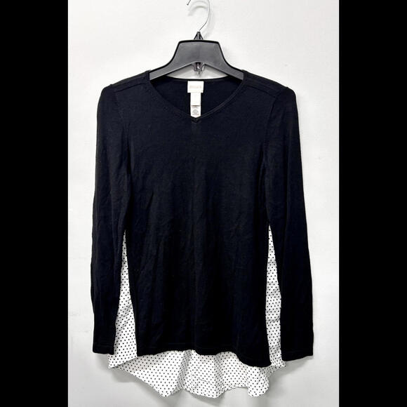 CHICO'S Women's Sz 0 Small Pullover Tunic Black Layered Look V-Neck Longsleeve - Picture 1 of 8